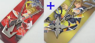 2Pcs Kingdom Hearts Necklace Sora Crown Roxas Cross Weapon Cosplay New