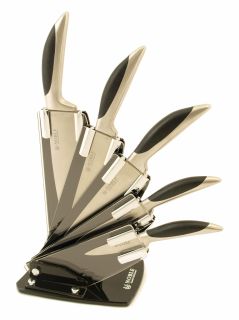 New Knife Block Folding Acrylic w 5 Piece Knives Set