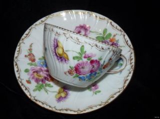 Stunning Vintage Antique Richard Klemm Dresden Flowers Cup Saucer