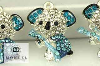 H516 Cute Blue Crystal Koala Bear Charm Pendant 3 Pcs