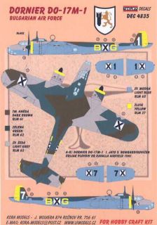 Kora Decals 1 48 Bulgarian Dornier do 17M Bomber