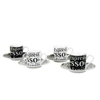 Konitz Assorted Espresso Writing Cup and Saucer in Black and White Set