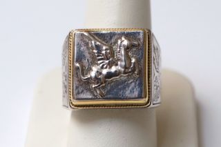 New Konstantino Mens Pegasus Ring Silver and 18K Gold Size 10 $870