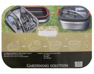 Magic Korb Foldable Basket 4 PC Gardening Tool Set Pruner Shear Trowel