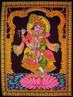 Krishna Radha Twisted Love Sequin Cotton Wall Hanging Indian Ethnic