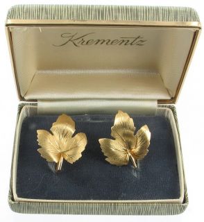 Vintage Krementz Leaf GF Earrings Orig Box