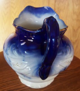 LaBelle China Flow Blue Antique Pitcher Wheeling Pottery