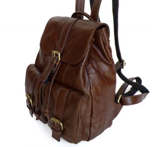 Classic Vintage Tan Leather Lady Espresso Backpack Shoulder Bag