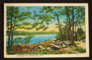 1938 Wooded Shoreline Greetings Oneida Lake NY Oswego C
