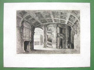 Original Etching Scarce Chambord Castle France Hall of Guards