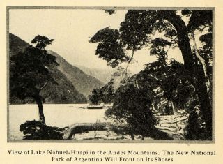 1922 Print Lake Nahuel Huapi Andes Mountains Argentina Original