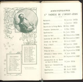 of Lisieux Complete Pocket Calendar Dated 1927 Boumard Edition