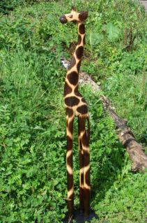 Natural Wooden Tall Giraffe Statue 100cm