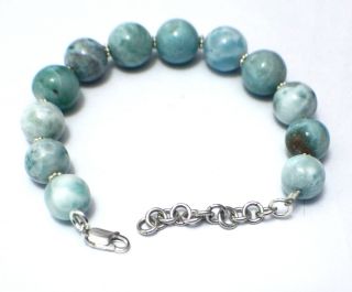 Sky Blue Larimar Round Bead Sterling Silver Bracelet 7 2x 9 2