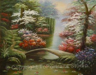 Japanese Garden Stream Original Canvas Art Oil Painting