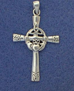 Large Sterling Claddagh Triquetra Celtic Knot Cross Pendant