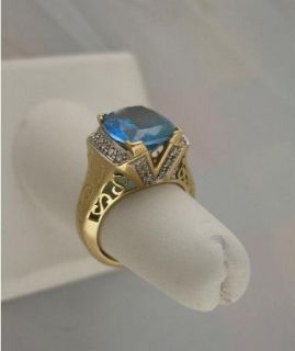 Estate Laura Ramsey London Blue Topaz Diamond Ring 14k LR Ring Box