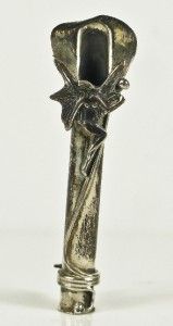 Victorian Hand Carved 925 Sterling Silver Lapel Flower Holder Pin 6.3g