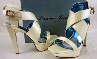 New in Box $109 Lauren Jones Janice Ivory Satin Strappy Sandal 10M
