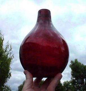 Vintage Bulbous Ruby Red Glass Vase w Pontil Mark Mid Century Modern