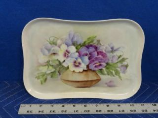 painted tray platter Vase & Flowers Pansies Grace Lathrop 1960s G26