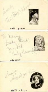 Three Stooges Curly Moe Howard Larry Fine Vintage 1934 Signed Cards