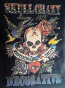 NWT Tattoo Print Black Hardy Style Tee Bling Skull Sparrow Dice Roses