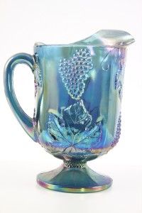 Indiana Blue Carnival Glass Harvest Grape & Leaf 10 Pitcher Ice Lip