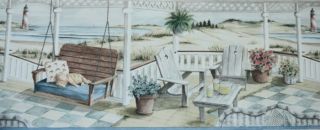 Lighthouse Lawn Swing Chairs Flowers Wallpaper Border Wall
