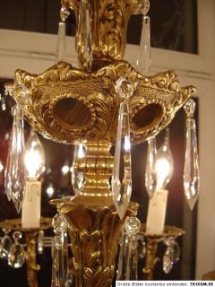 16 Lt Large Old Brass Eyecatcher Crystal Glass Chandelier Antique