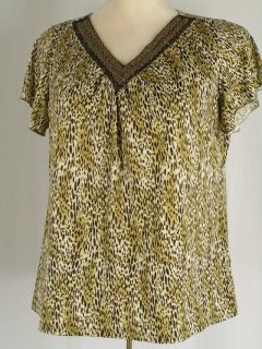 Susan Lawrence Brown Leopard Cheetah Stretch Jersey Top