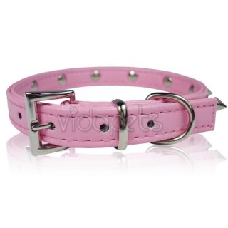 11 14 Pink Leather Spiked Dog Collar Small M S