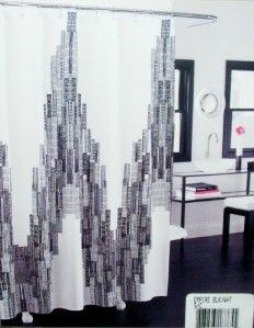 Empire Embroidered Fabric Shower Curtain Black White State Building