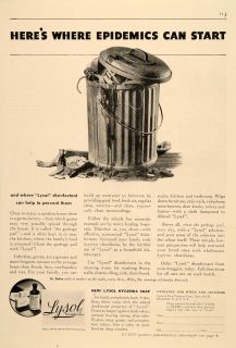 1937 Ad Lehn Fink Lysol Disinfectant Trash Can Germs   ORIGINAL