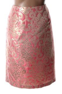 Sunny Leigh New Pink Printed Metallic Jacquard Slim Pencil Skirt 8