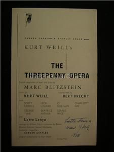 1958 Lotte Lenya The Threepenny Opera Autographed Signed Theatre