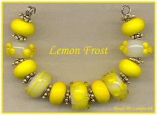 11 Lemon Frost Roundels Handmade Lampwork Glass Beads