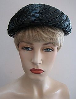 Vintage Ladies Black Raffia Hat Rosemonde 717