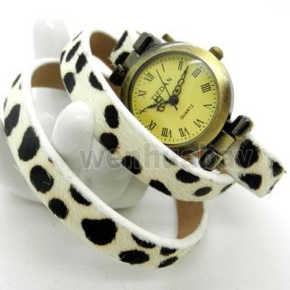 White Leopard Bracelet Rope Strap Roman Numerals Watch Leather Womens