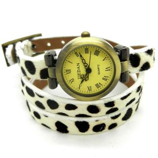 White Leopard Bracelet Rope Strap Roman Numerals Watch Leather Womens