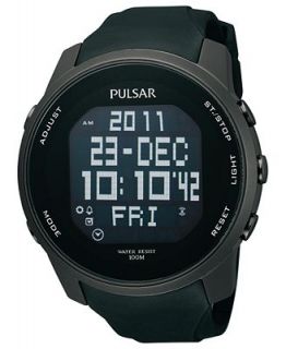 Pulsar Watch, Mens Digital Black Polyurethane Strap 47mm PQ2011