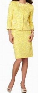 Tahari Leticia Easter 2 Piece Lemon Yellow Beaded Spring Skirt Suit $