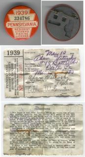 Vintage 1939 PA Resident Fishing License with Paper Certificate