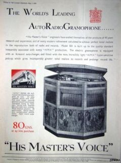 1939 Ad HMV Radio Gramophone Model 801 A C Vintage Original Print
