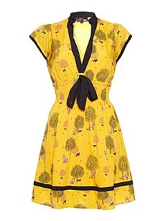 Yumi Cat print dress. Mustard   