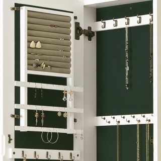 White Wall Mount Jewelry Box Armoire Cabinet Organizer Mirror Storage