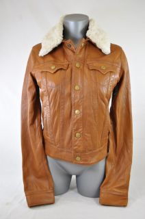 True Religion Jimmy Shearling Leather Cognac Lambskin Jacket TUB244