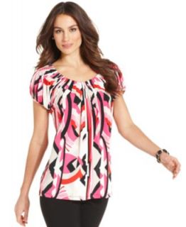 Style&co. Petite Top, Short Sleeve Printed Tiered   Womens Petite Tops