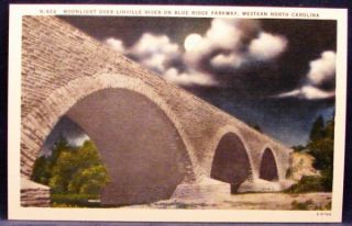Linville North Carolina River Moon Blue Ridge Pkwy Linen Postcard