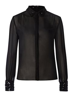 MaxMara Studio Peirak sheer blouse with sequin collar Black   House of Fraser